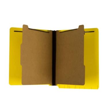 Imagem de The File King Pasta de arquivo com divisória de classificação de prensagem amarela | Tamanho carta - caixa com 10 | aba final com dois divisores | Expansão de 5 cm | Pinos de fixação duráveis de 5 cm