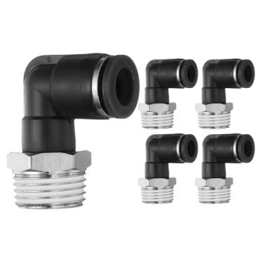 Imagem de HARFINGTON 5 peças de encaixe push to connect cotovelo macho 3/8 polegada tubo OD x 1/2 polegada NPT rosca plástico conexão rápida mangueira de ar kit de encaixe pneumático conector de bloqueio de