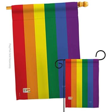 Imagem de Breeze Decor S115100-BO Conjunto de bandeiras grandes e pequenas com suporte inspirador de arco-íris decorativo, vertical, tecido grosso, conjunto de bandeiras grandes e pequenas