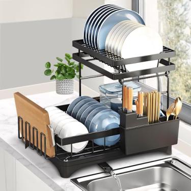Imagem de Pearpot Escorredor de Louça Inox, Escorredor de Pratos, Preto, 30x33x42cm, com Bandeja, para Cozinha