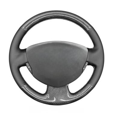Imagem de MEWANT Capa de volante de couro de fibra de carbono brilhante preta + microfibra respirável DIY para Renault Clio 2 2001-2008 / Twingo 2 2007-2014 / Dacia Sandero 2008-2012 para Clio