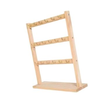 Imagem de Colaxi Brinco de madeira expositor jóias organizador estável com ganchos brinco suporte para pulseiras chaveiros loja de jóias, 3 Níveis