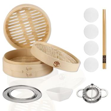 Imagem de PSC GOODS cesto para vapor de bambu | Cesta artesanal de 2 camadas para bolinhos de vapor - cesta de vaporizador de design tradicional para cozinhar bolinhos de pão bao, potsticker de arroz