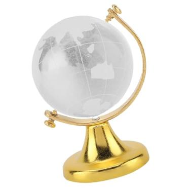 Imagem de Globo de mapa do mundo de vidro, globo de terra de esfera de cristal, peso de papel transparente de vidro de cristal, mini globo de mundo, globo de terra redondo mapa do mundo (Gold)
