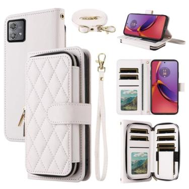 Imagem de Dswteny Argyle Capa carteira para Motorola Moto G84 5G com alça de pulso, alça de ombro, bolsa de couro PU flip suporte para cartão de crédito acessórios capa de celular para G 84 2023 mulheres