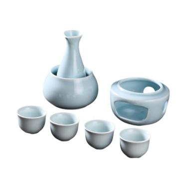 Imagem de WeiLaiKeQi Conjunto de saquê de cerâmica com aquecedor de panela, utensílios para bebidas de cerâmica de porcelana, garrafa de saquê, conjunto de saquê chinês,
