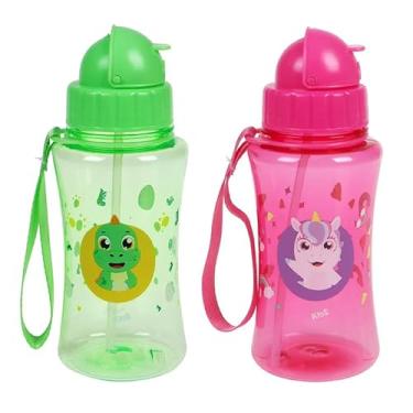 Imagem de Garrafa Garrafinha Squeeze Infantil Meus Melhores Amigos com Tampa Retráril e Canudo 400 ml Linha Premium M5 Armarinhos (Dino)