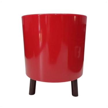 Imagem de Cachepot Acrílico Vaso Decorativo Pês De Madeira Parafusados Decorativo Decoração Cores (Vermelho)