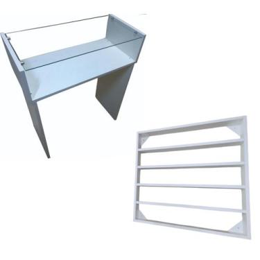 Imagem de Kit Mesa Manicure c/prateleira De Vidro 60 cm + expositor De Esmalte -