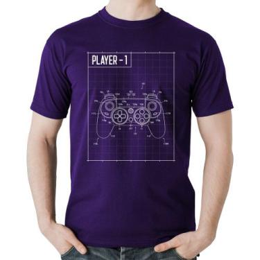 Imagem de Camiseta Algodão Player 1 Controle Joystick - Foca na Moda, Roxo, GG