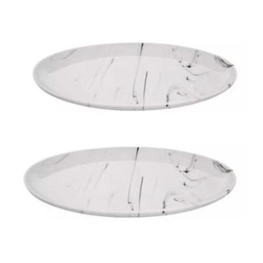 Imagem de 2 Travessa Porcelana Oval Marmorizada Marble 40 Cm Hauskraft - Haüskra
