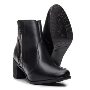 Imagem de Bota Feminina Botinha Bico Fino Coturno Cano Curto Salto Alto Macia Co