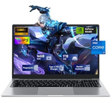 Imagem de NAIKLULU Laptop para jogos, laptop de 15,6 polegadas, processador i7-1195G7 4C/8T (até 5 GHz), gráficos MX450, 16 GB de RAM, SSD de 1 TB, tela FHD 1920 x 1080 de 15,6 polegadas, WiFi 5, BT4.2, teclado