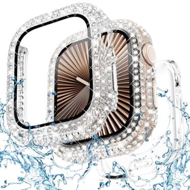 Imagem de WINGLE Capa brilhante impermeável 2 em 1 para Apple Watch 41 mm capa protetora de tela série 9 8 7, capa protetora de diamante para Apple Watch 41 mm cristal strass bumper iWatch acessórios femininos,