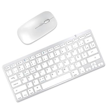Imagem de KIT Teclado e Mouse Bluetooth, Teclado para Tablet Macbook iPad iMac Celular Notebook PC, Premium Silencioso Minimalista Portátil Home Office Universitário ABNT2 - Branco