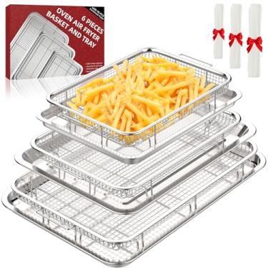 Imagem de Demaxia 3 conjuntos de cesta para fritadeira de ar, panelas para fritadeira e bandeja para forno com 90 peças de papel pergaminho, cesta de fritadeira de forno de aço inoxidável antiaderente