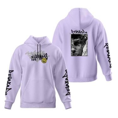 Imagem de Moletom Manga Estampada Blusa de Frio Bolso Canguru Capuz - Relaxado, 