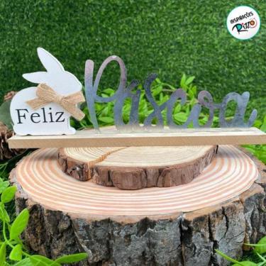 Imagem de Enfeite Decorativo de Páscoa - Feliz Páscoa com Coelho de Laço - 25cm 