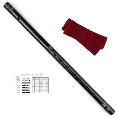 Imagem de Flauta Shinobue Japonesa Instrumento Musical de Flauta de Bambu Artesanal 7/8 Hon (Preto 7Hon)