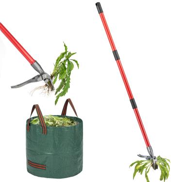 Imagem de ZENHOSIT Ferramenta extrator de ervas daninhas em pé com cabo de metal de 122 cm de comprimento, ferramenta de remoção de ervas daninhas de cabeça de aço resistente de 4 garras para gramado, quintal,