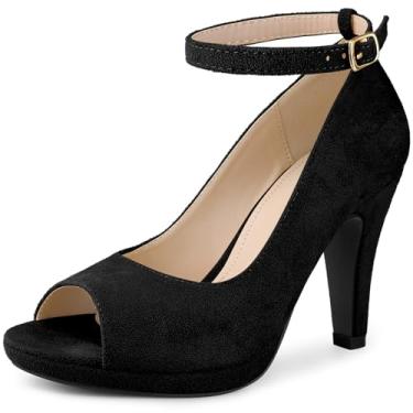 Imagem de Perphy Sapato feminino plataforma Peep Toe com tira no tornozelo e salto agulha, Preto, 36