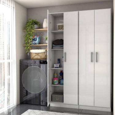 Imagem de Armário Multiuso Malta 4 Portas 8 Prateleiras Branco Brilho - Panorama Móveis