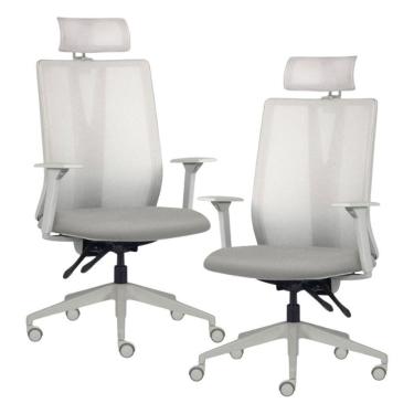Imagem de Kit 2 Cadeiras Escritório Giratória Presidente Flow F02 Base Cinza Crepe Cinza - Lyam Decor
