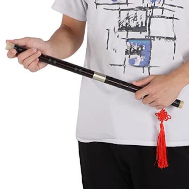 Imagem de Flauta de Sopro de Madeira, Bambu de Desempenho Boa Pronúncia Ressonância Finamente Esculpida Ossos Preto para Iniciantes para Exames para Desempenho (Chave de F, Azul)