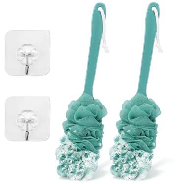 Imagem de NICEMOVIC 2Pack Back Scrubber Para Chuveiro Bucha Com Cabo Longo, Escova De Chuveiro Para Corpo, 17″ Bucha Em Um Bastão Para Homens Mulheres Acessórios De Banho, Esponja Esfoliante Para Escovas De B