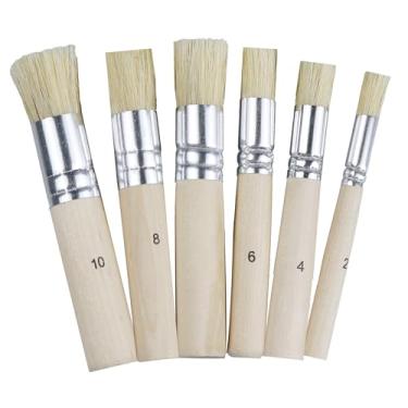 Imagem de Runseaway Conjunto de 6 pincéis de estêncil, pincéis de pintura de cerdas de madeira natural para cera de giz aquarela a óleo acrílico – pintura artística para fazer cartões de artesanato e projetos