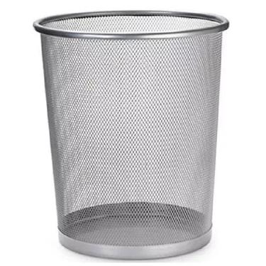 Imagem de Lixeira Prateada Para Escritório Telada Ferro Mimostyle