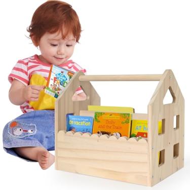 Imagem de ElasignShopo Estante de livros recortada Montessori dupla face para 1-5 anos, armazenamento fofo para berçário de livros, pequena estante de livros em forma de casa, mobília de quarto, estante de bebê