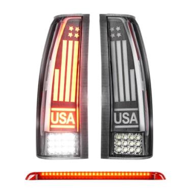 Imagem de Luzes traseiras + terceiro terço lâmpada de freio para Chevy GMC C1500 C2500 Suburban 92-99, Cadillac Escalade 99-00, Tahoe 95-99, Yukon 92-99 Conjunto de lanterna traseira LED traseira, lente