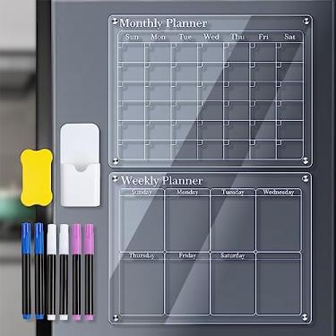Imagem de Calendário de Acrílico Magnético para a Geladeira Planner Acrílico de Tamanho Grande Com Marcadores e Apagador para Planejar Qualquer Atividade (Mensalmente e semanalmente)