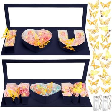 Imagem de Vertintong 2 conjuntos de caixa de presente vazia de flores para Dia das Mães I Love U Caixa de embalagem preenchível em forma de carta de papelão com 24 peças de decoração de borboleta dourada para