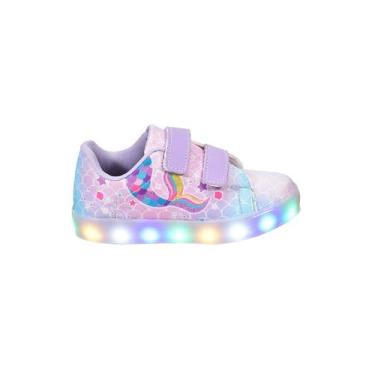 Imagem de Tênis Infantil De Led Feminino Casual Desenho Sereia - ARS, Roxo, 30