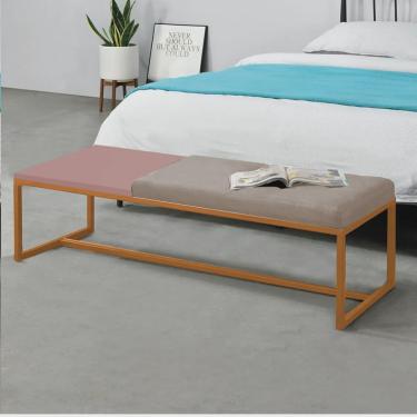 Imagem de Calçadeira Recamier Londres 195cm Industrial Bronze Sintético Bege Tampo Quadrado mdf Rose - Ahz Móveis