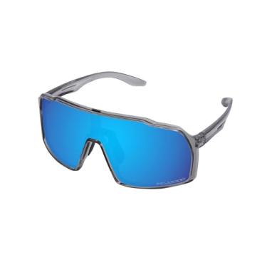 Imagem de LenzReborn Óculos de sol esportivos polarizados para homens e mulheres, lentes de proteção UV400 com protetores de nariz Aurivon, Armação cinza transparente com lentes azuis gelo, One Size