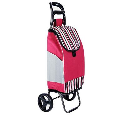 Imagem de YGCBL Carrinhos de mão portáteis multifuncionais, carrinho de compras, estrutura de aço, rolamento dobrável, impermeável, tecido Oxford espesso, 5 cores, rosa