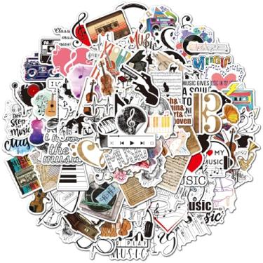 Imagem de 100 peças de adesivos musicais para crianças, adesivos de notas musicais à prova d'água, adesivos de música inspiradores de vinil, decalques de música estéticos para garrafa de água, laptop, guitarra