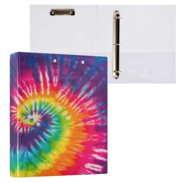 Imagem de Fichários redondos tie dye de 3 cm, arco-íris, 3 anéis, para escritório, escola, material de trabalho, pasta de arquivos, capacidade para 200 folhas