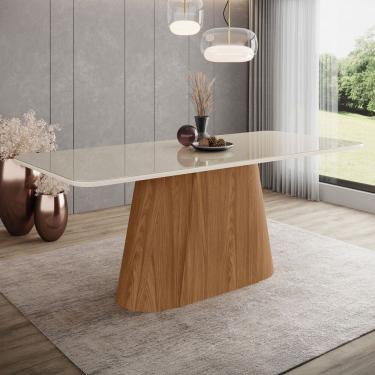 Imagem de Mesa de Madeira Olívia 200 Cm com Vidro Natural/Off White - Henn