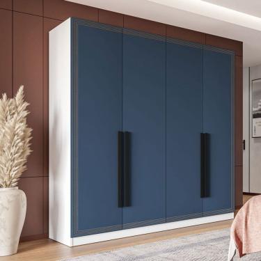 Imagem de Guarda-Roupa Casal Valência 4 Portas 4 Gavetas Branco/Azul - Politorno