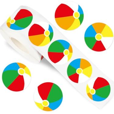 Imagem de FYSUIMU 500 pçs adesivo de bola de praia verão bola de piscina decalque adesivo colorido Havaí esporte adesivo adesivo para planejador envelope scrapbook suprimentos faça você mesmo, 3,8 cm