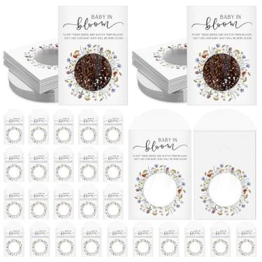 Imagem de Fumete Pacote com 100 lembrancinhas de chá de bebê em flor, pacotes de sementes de flores silvestres, lembrancinha de festa com envelopes de janela, bolsa organizadora de armazenamento para festa de