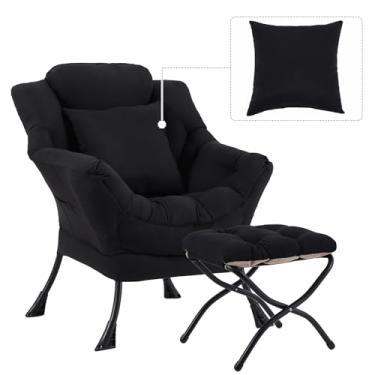 Imagem de YOTATING Cadeira preguiçosa com otomano, cadeira de leitura confortável com apoio para os pés e travesseiro, espreguiçadeira moderna com apoios de braços e bolso lateral para sala de estar, quarto