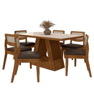 Imagem de Mesa Santiago Com 6 Cadeiras Sextavada Frei/off/corino Marrom - M.a Freijó/off Pre/corino Marrom
