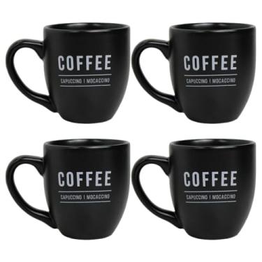 Imagem de Kit Canecas De Porcelana Copo 300ml Branca Preta Café Chique Resistente Uso Diário (4, Preto)