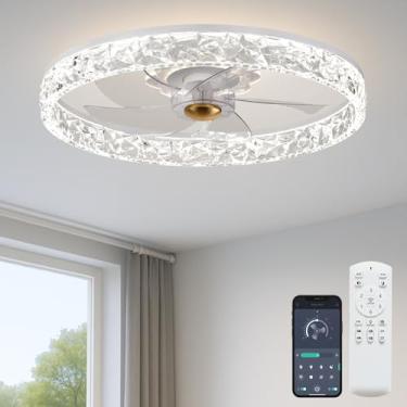 Imagem de Fszdorj Ventilador de teto de 50 cm com luz, ventilador de baixo perfil atualizado 2024, ventilador de teto de montagem embutida, 6 velocidades, LED regulável, aplicativo e controle remoto, motor CC