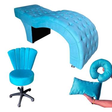 Imagem de Kit Maca M1 60 + Mocho Pétala + Kit Almofadas Veludo Azul Turquesa - In9 Decor